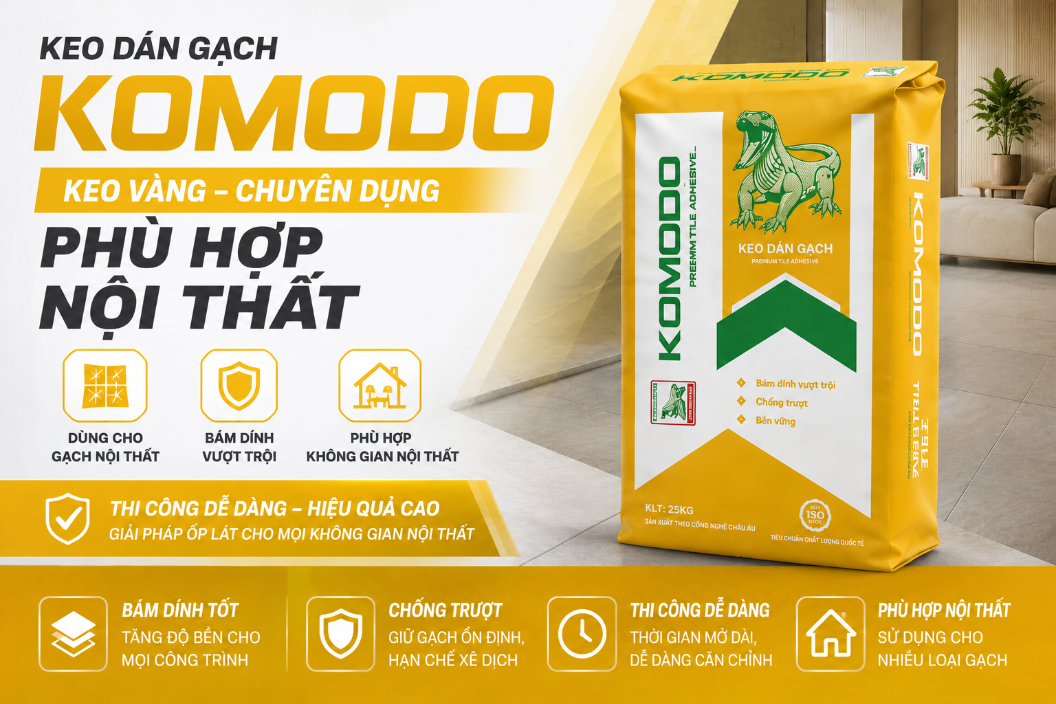 Keo Dán Gạch Komodo Màu Vàng – Phù Hợp Nội Thất - Ảnh 2