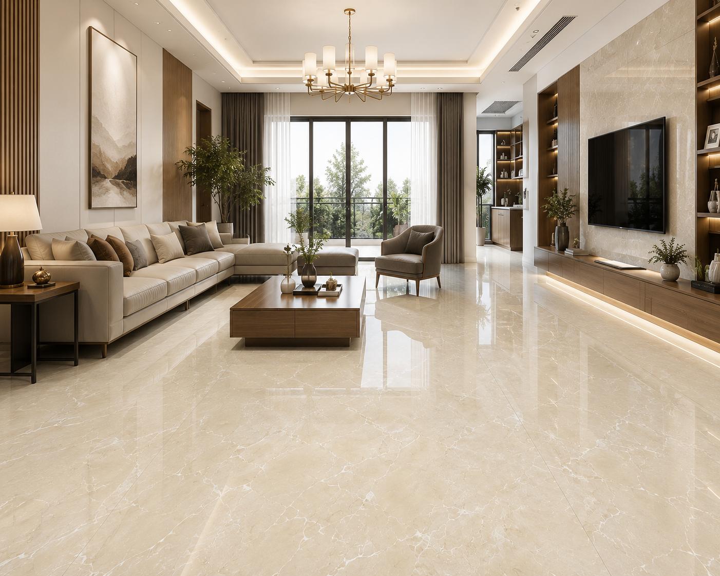 60×60–TLP6603 màu Kem siêu Bóng - Ảnh 2