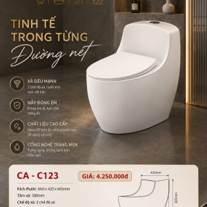 Bàn Cầu Một Khối CA-C123 – Thiết Kế Tinh Tế, Xả Siêu Mạnh