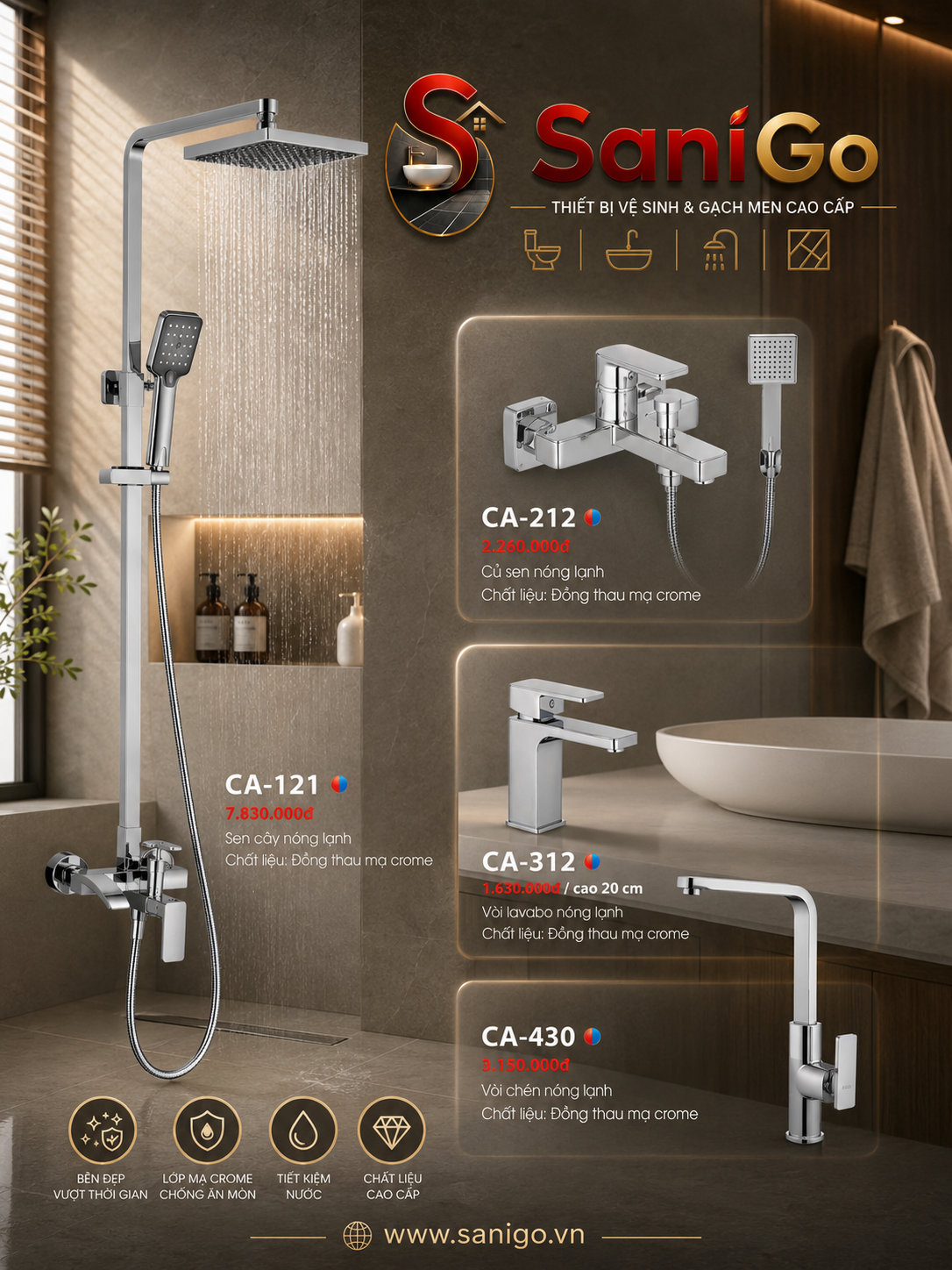 Bộ Sưu Tập Sen Vòi Mạ Chrome – Thiết Kế Vuông Hiện Đại