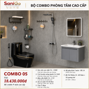 Combo Phòng Tắm 05 – Bộ Thiết Bị 9 Món Cao Cấp Màu Đen Xám