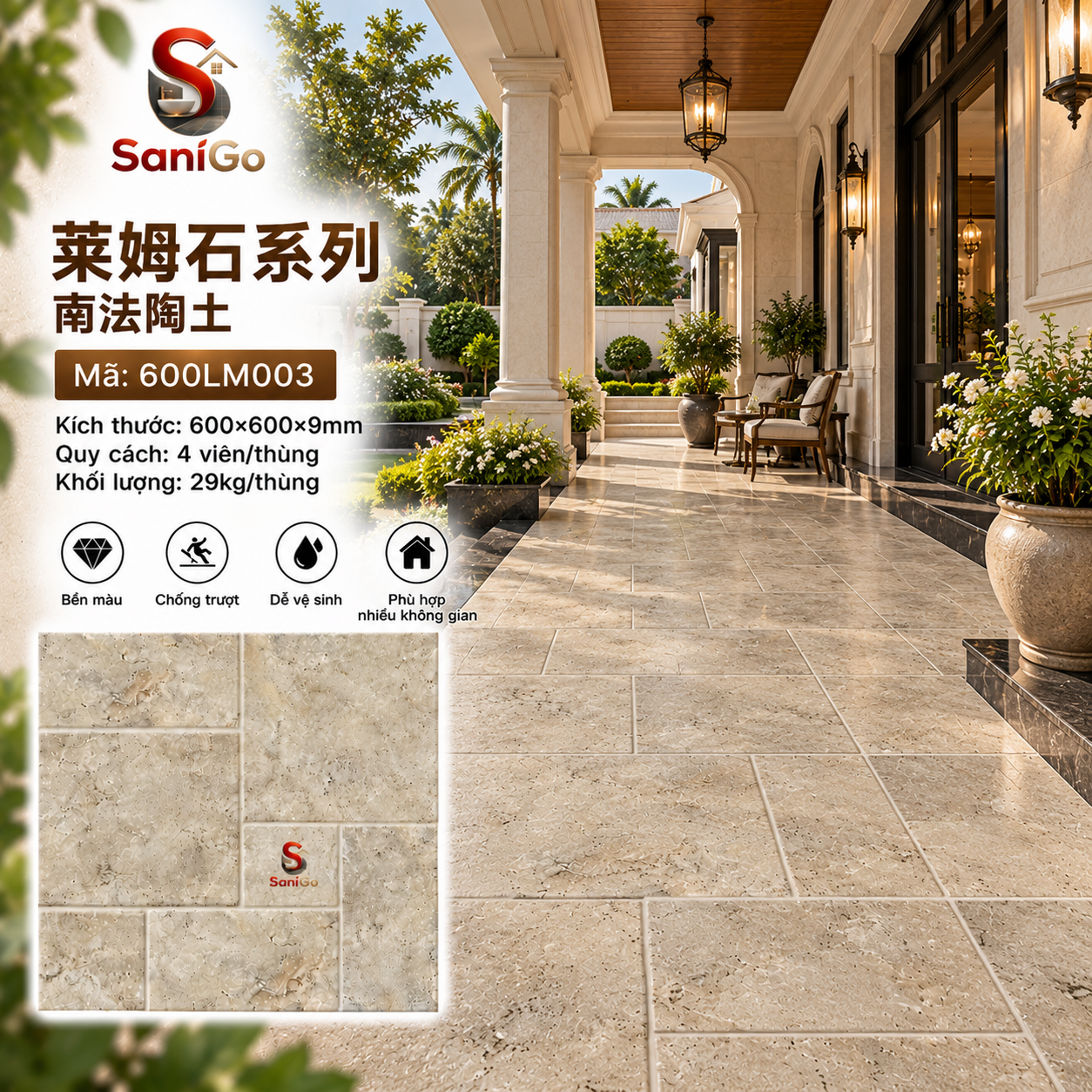 Gạch 60×60 Nhập Khẩu Trung Quốc Giả Đá Limestone 03 - Ảnh 2
