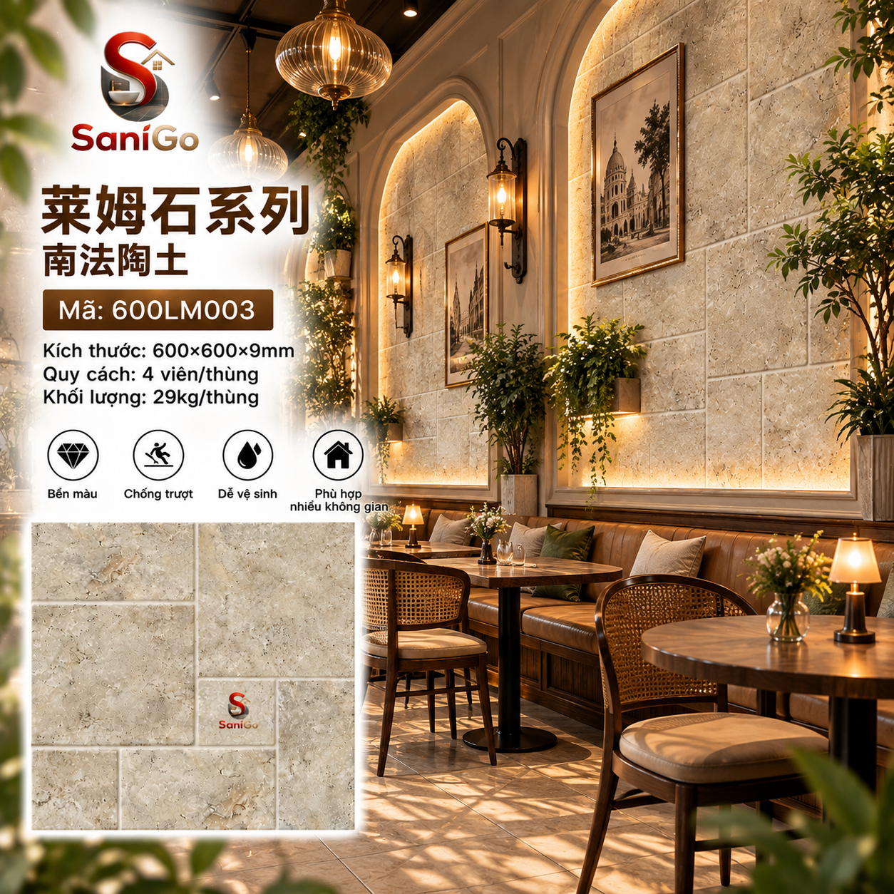 Gạch 60×60 Nhập Khẩu Trung Quốc Giả Đá Limestone 03 - Ảnh 3